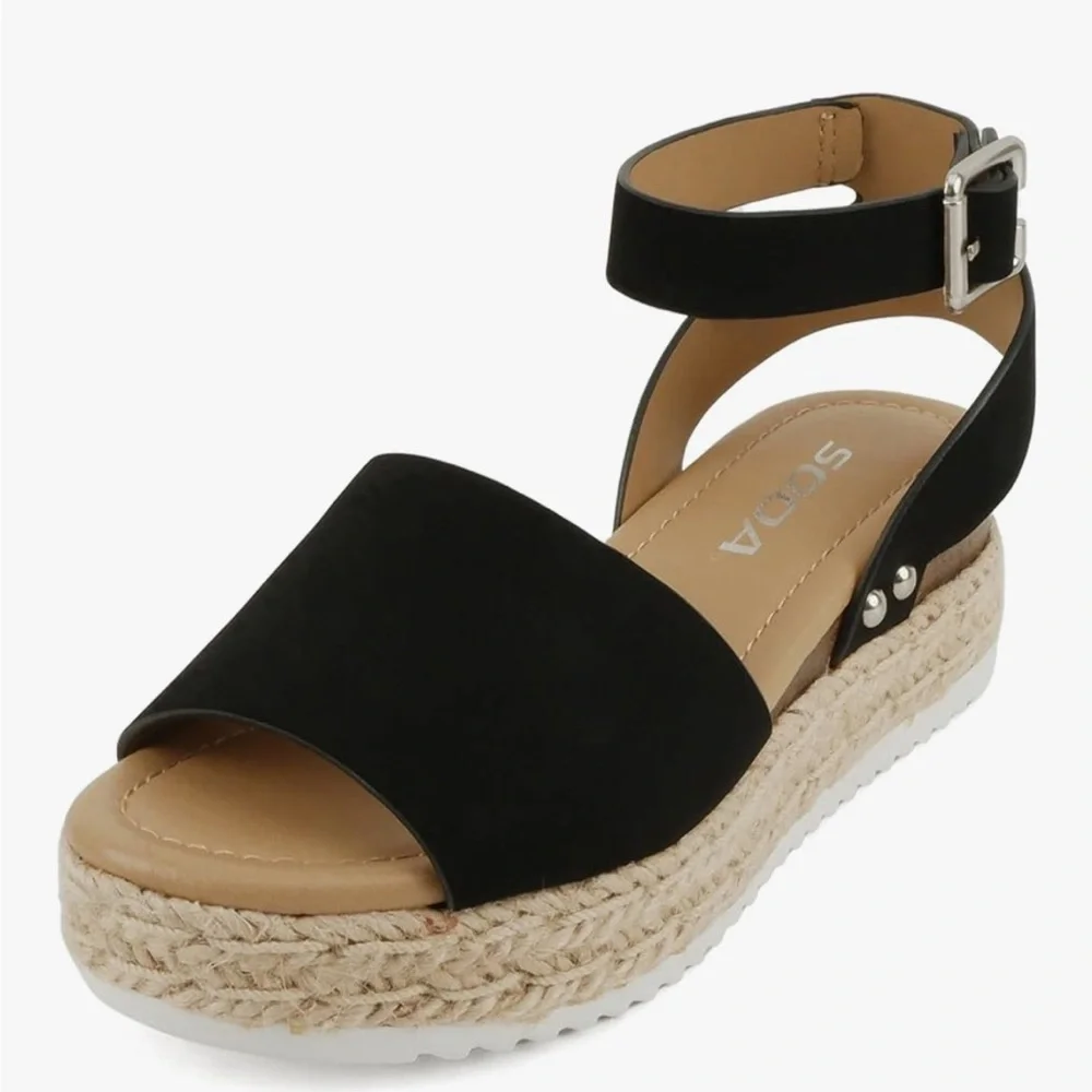 Size 7 Black Espadrille Platform Sandals - Picture 2 of 10